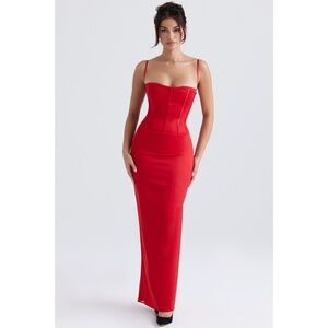 NEW House of CB Shani Satin Maxi Dress Red Medium